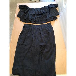 Shein NWOT Set Crop Top + Wide Leg Pants Black Large Solid Casual Pants Women